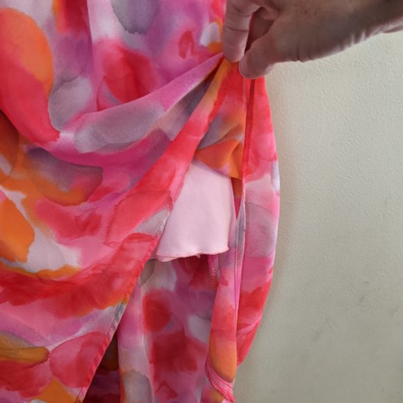 Everly Watercolor Hi Low Dress, Sheer with Lining, Pink & Multi print, size S - Picture 4 of 9